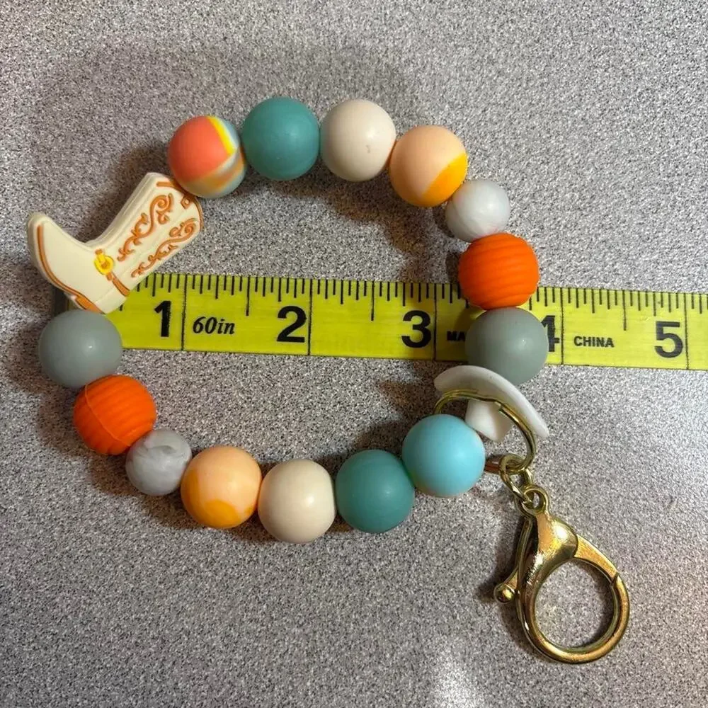 Cowboy Boot and Hat Silicone Beaded Keychain